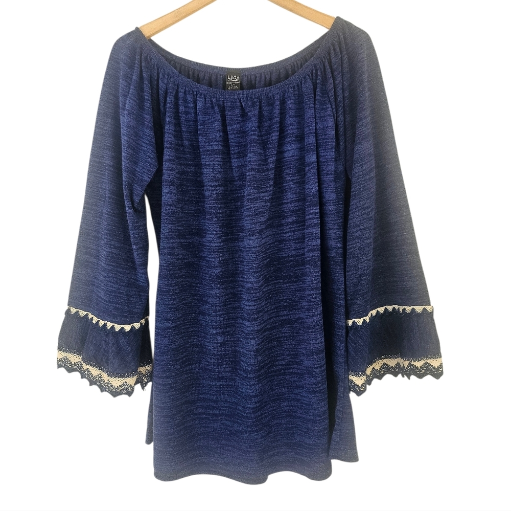 Lildy Royal Blue Double Lace Sleeve Longline Tunic, Size L/XL